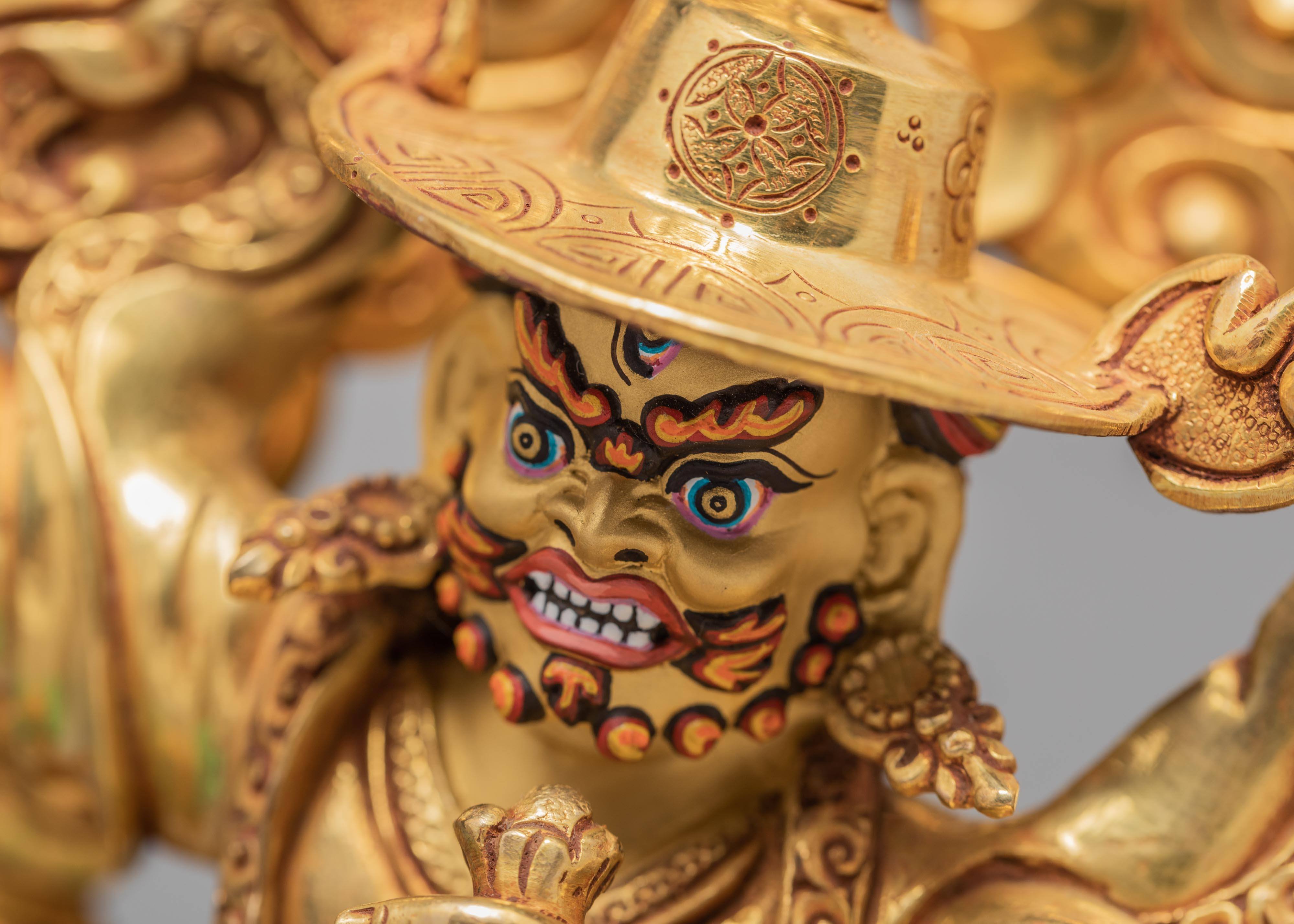 Ekajati, Rahula and Dorje Lekpa Statue | Hand Carved Statue Set | 24K Pure Gold Gilded Statue