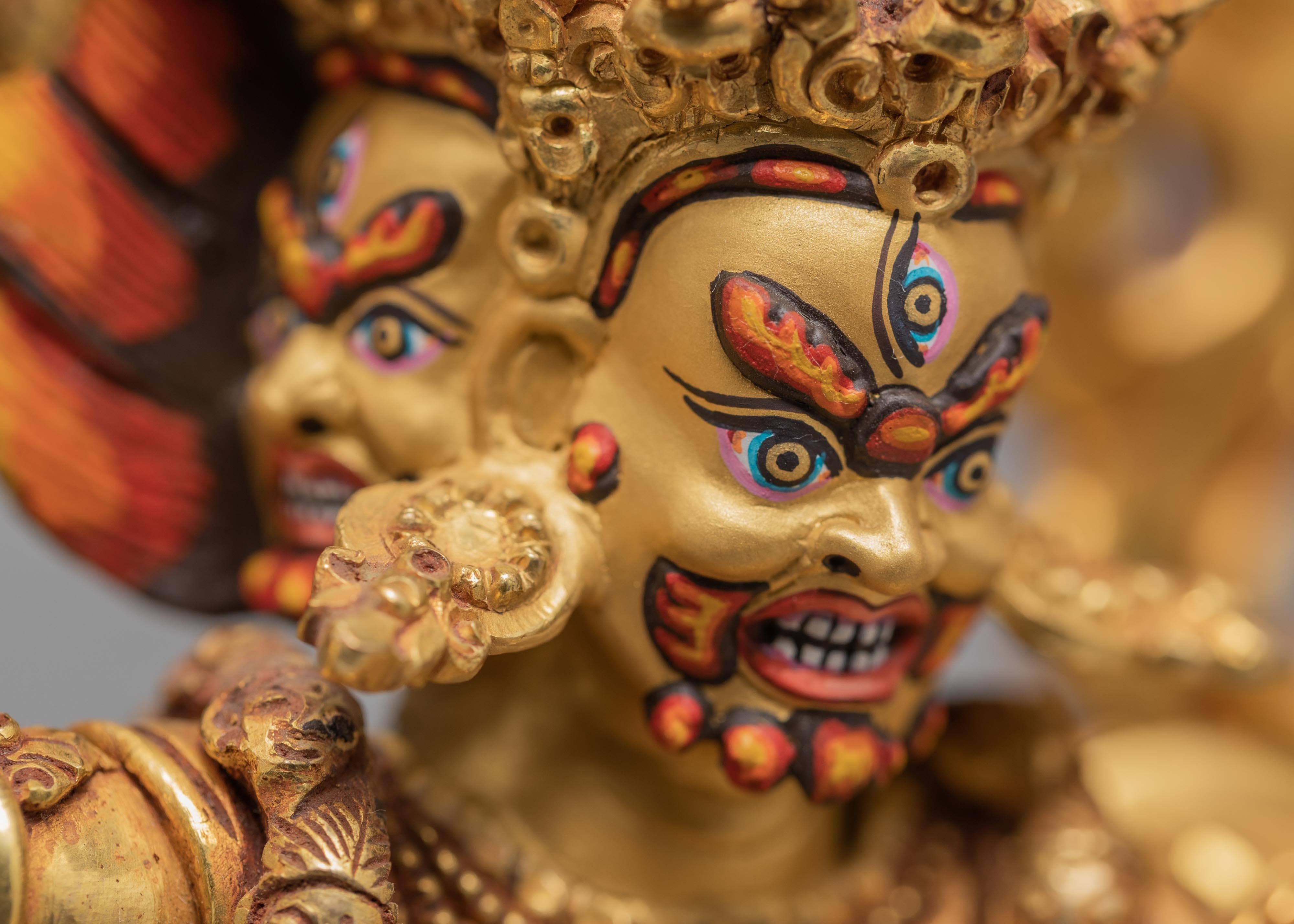 Ekajati, Rahula and Dorje Lekpa Statue | Hand Carved Statue Set | 24K Pure Gold Gilded Statue