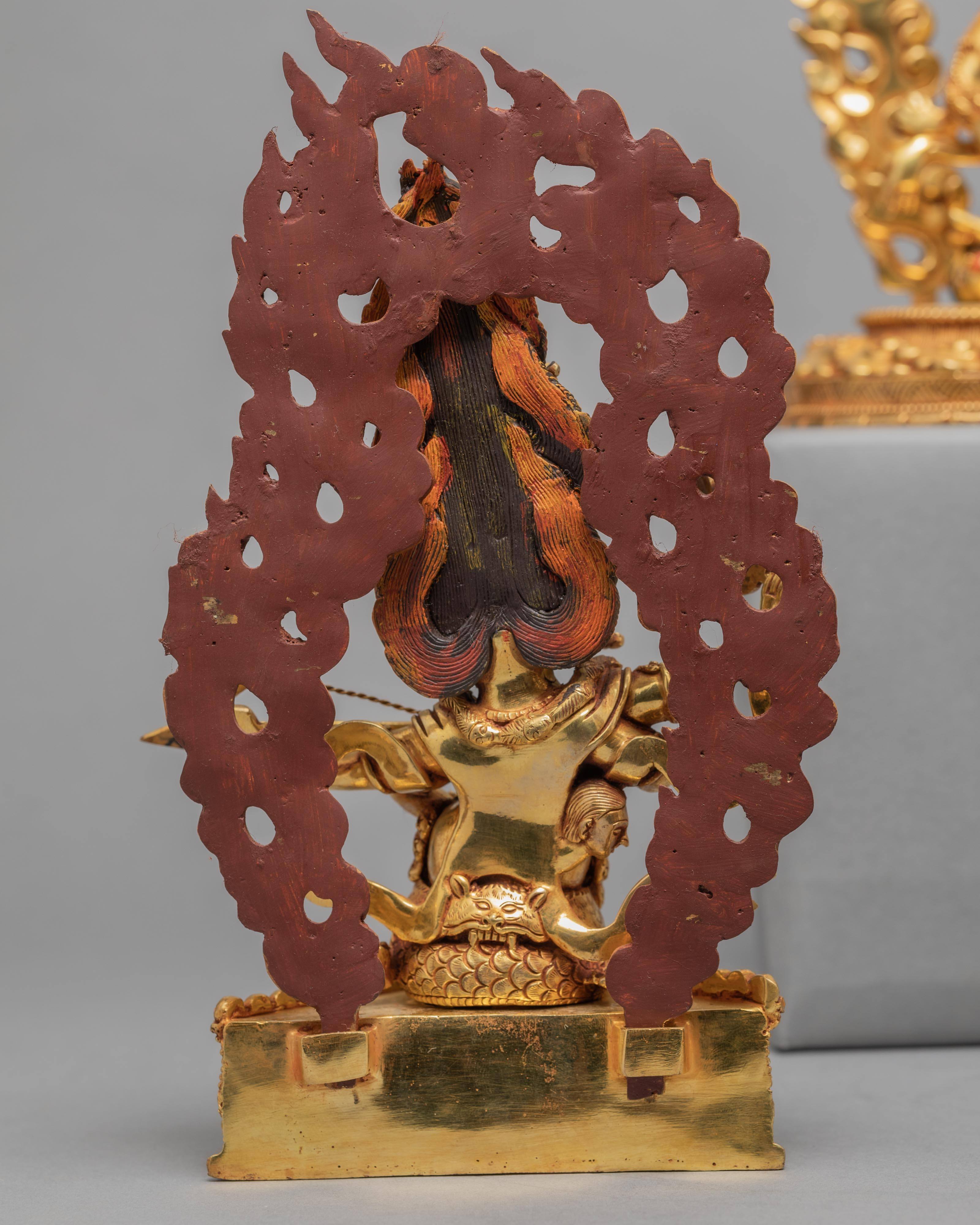 Ekajati, Rahula and Dorje Lekpa Statue | Hand Carved Statue Set | 24K Pure Gold Gilded Statue