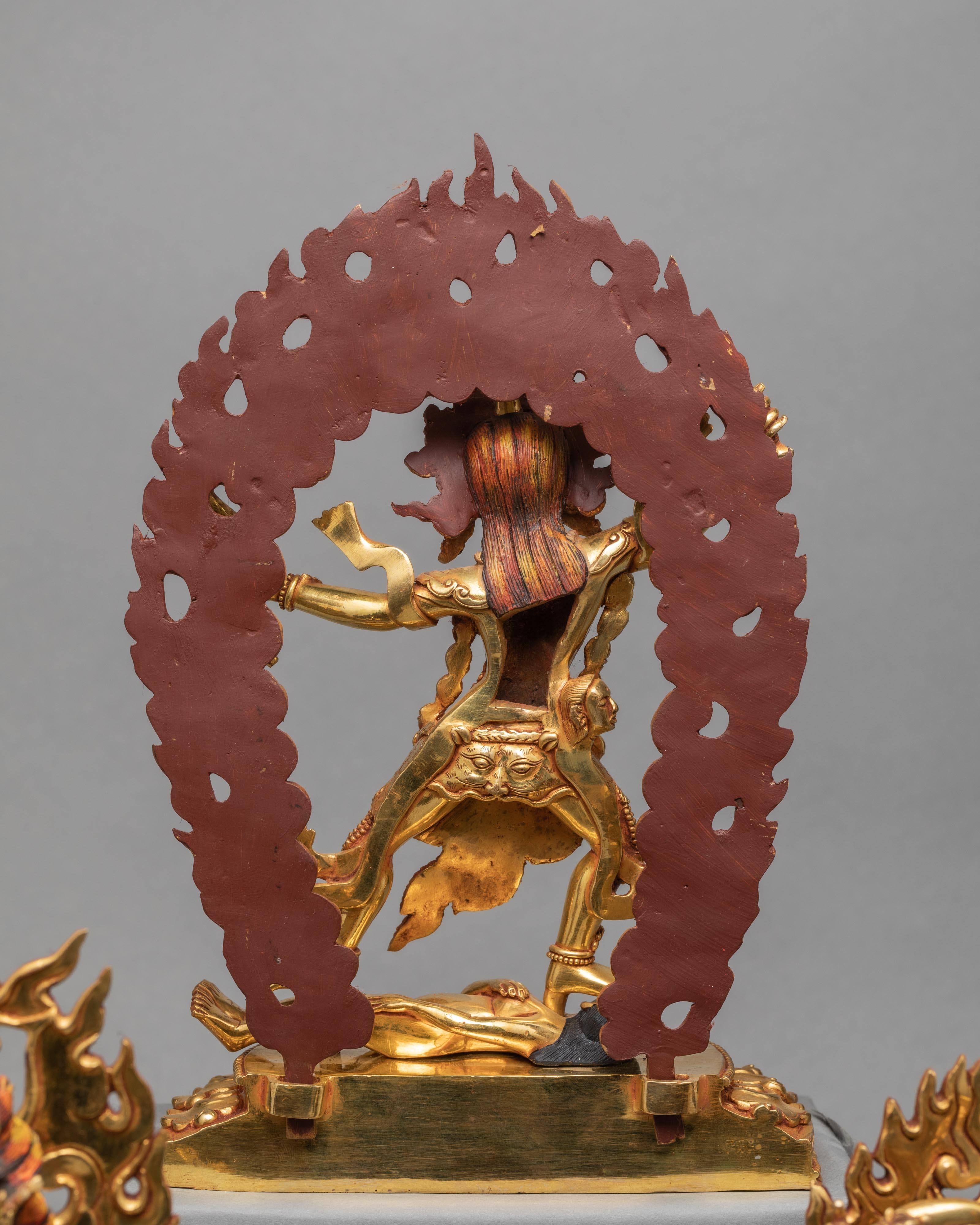 Ekajati, Rahula and Dorje Lekpa Statue | Hand Carved Statue Set | 24K Pure Gold Gilded Statue