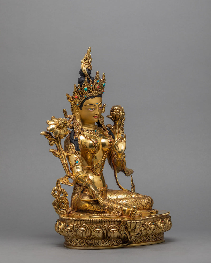 Green Tara Statue | Beautifully Hand-carved Mother Tara Statue | Traditional Himalayan Buddhist Art