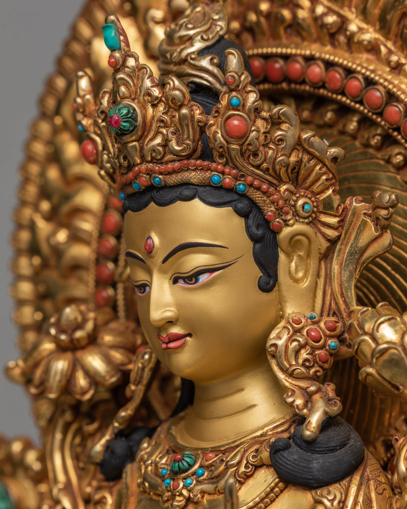Tibeten Green Tara Goddess Statue | Beautifully Hand-carved Himalayan Art