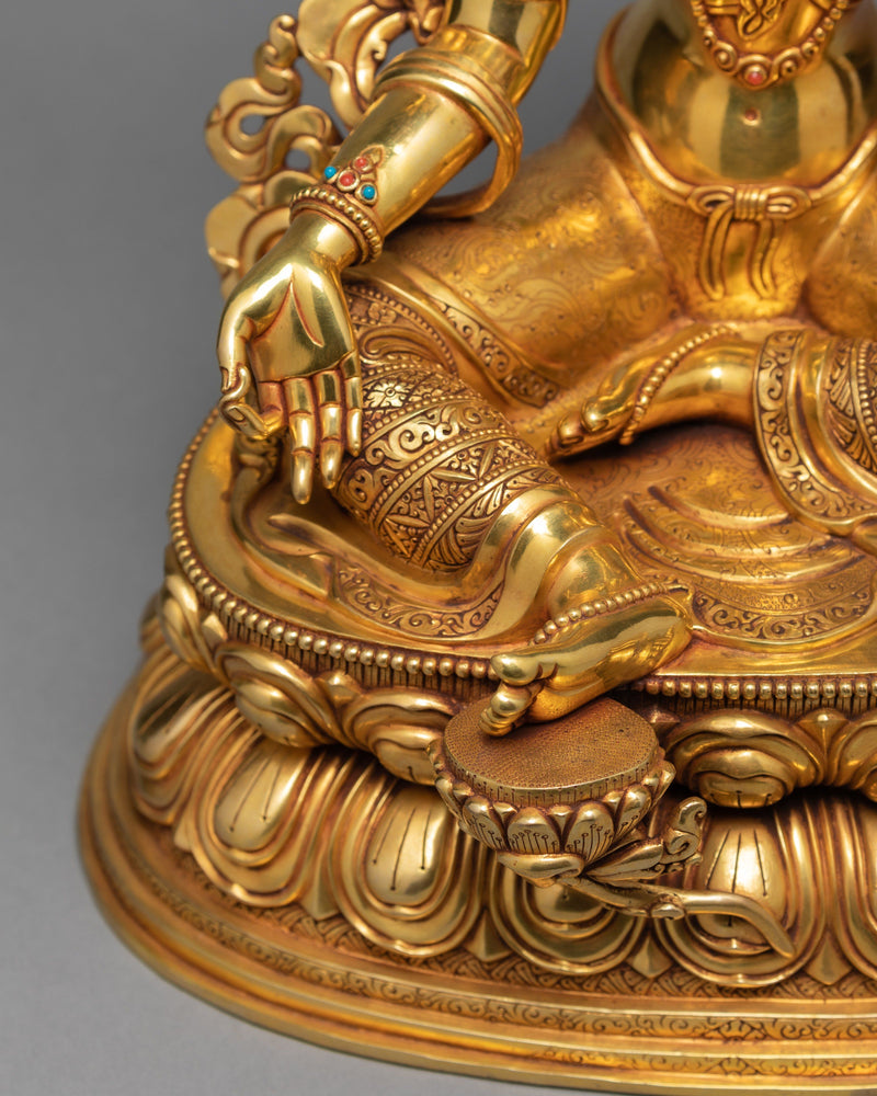 Green Tara Statue, Hand Carved Tara Statue, 24K Gold Gilded Tara