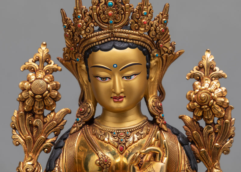 Green Tara Statue, Hand-made with 24K Gold Gilded Tara Statue
