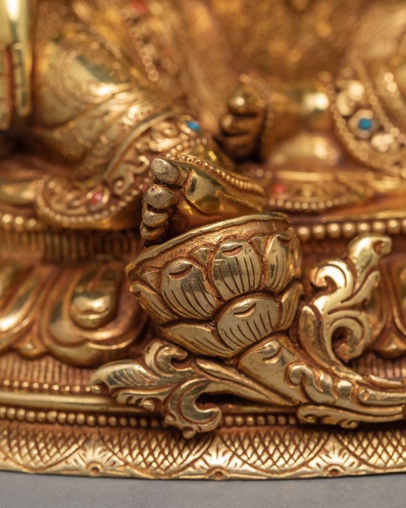 Green Tara Statue | Tara 24K Gold Gilded Statue | Traditionally Hand Carved Tara
