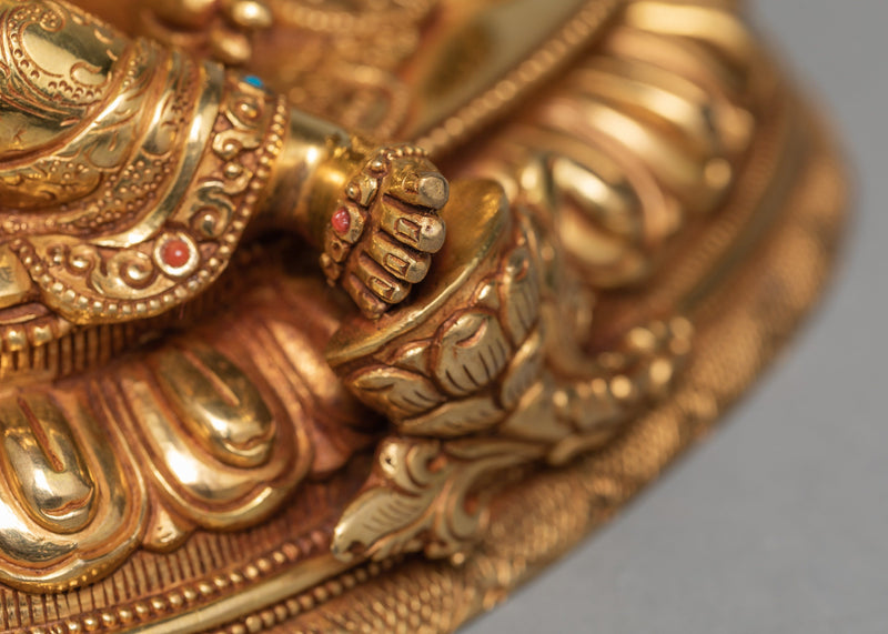 Green Tara Statue | Tara 24K Gold Gilded Statue | Traditionally Hand Carved Tara