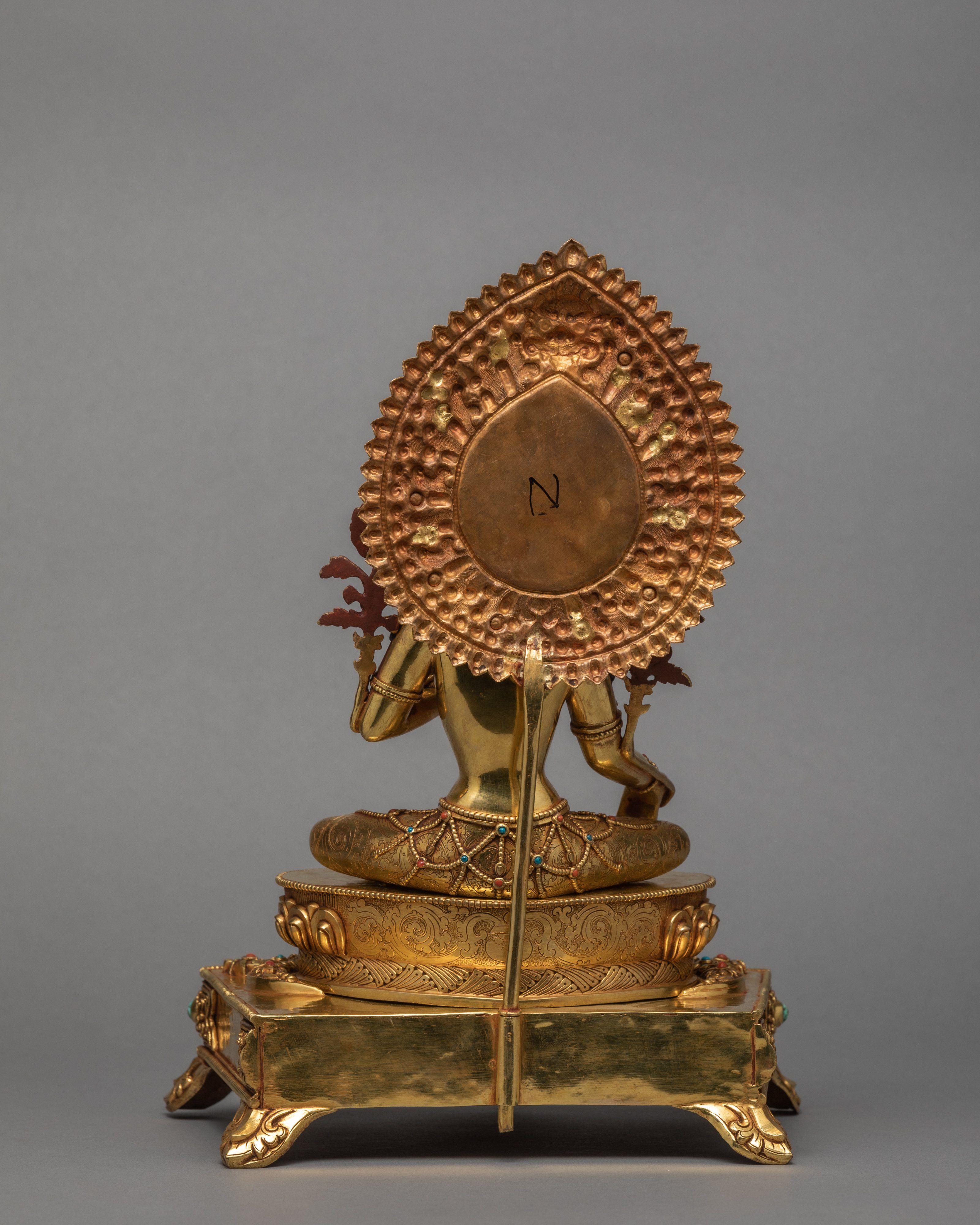 Green Tara Statue, Tara in Throne Statue, Hand-made and  24K Gold Gilded Art