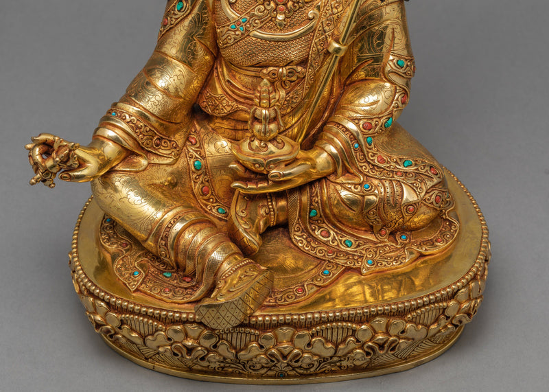 Guru Padmasambhava, Guru Rinpoche Statue, 24K Gold Gilded Traditional Buddhist Art
