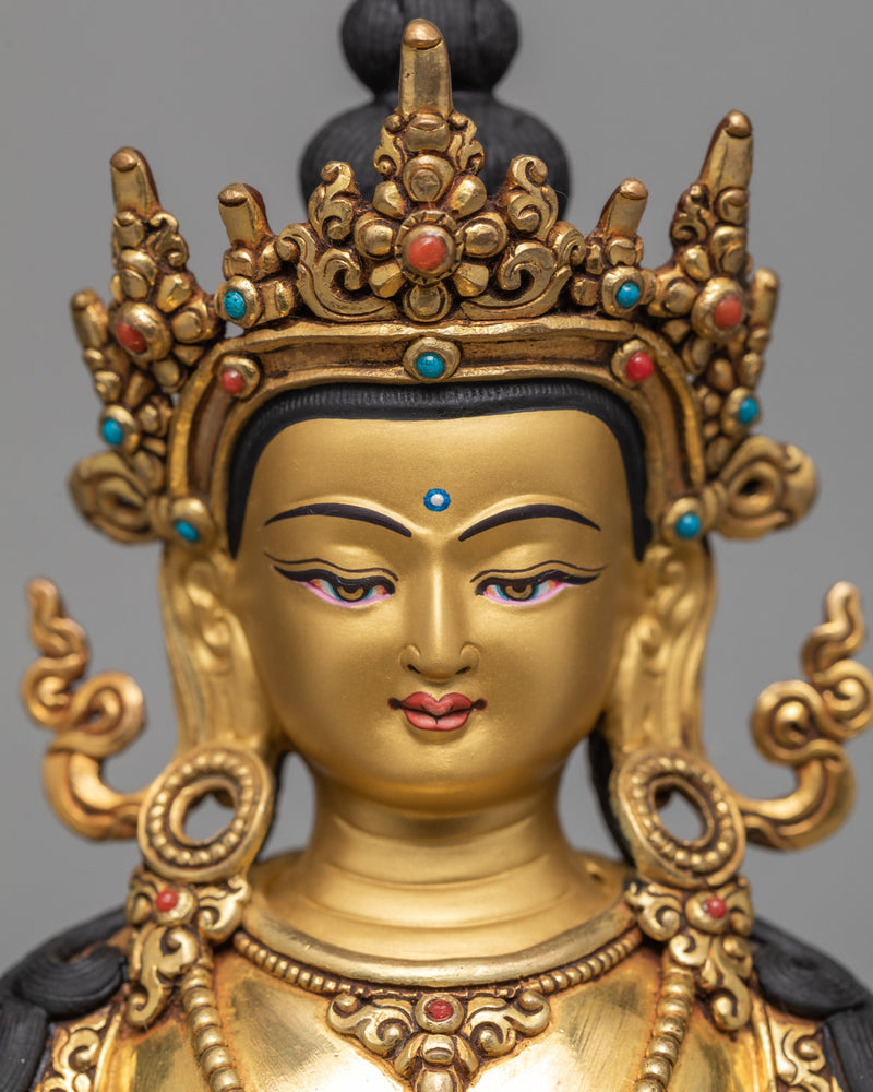 Ksitigarbha Statue | Hand Carved Bodhisattva Ksitigarbha Statue | 24K Pure Gold Gilded