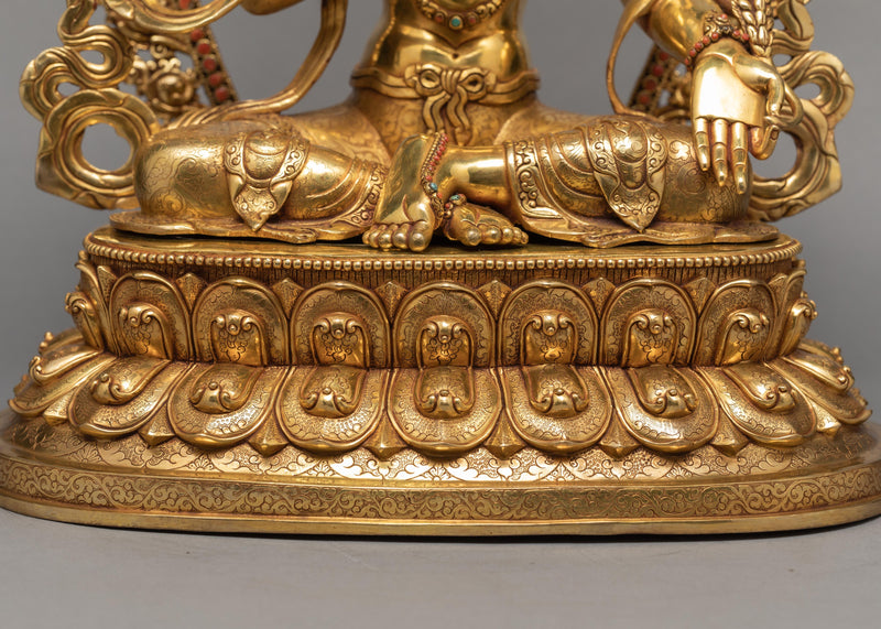 Ksitigarbha Statue | 24K Pure Gold Gilded Bodhisattva Statue | Handmade Ksitigarbha Statue