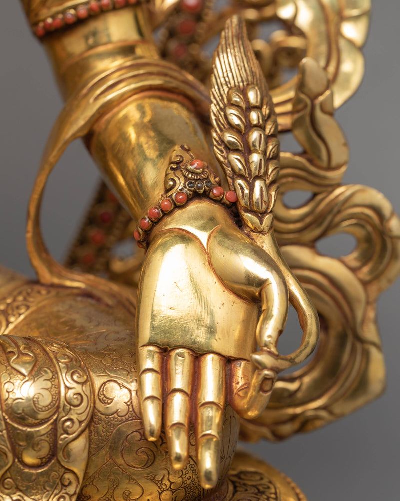 Ksitigarbha Statue | 24K Pure Gold Gilded Bodhisattva Statue | Handmade Ksitigarbha Statue
