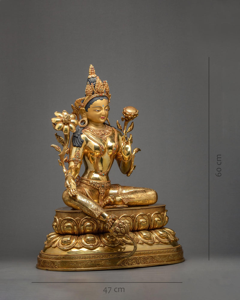 Green Tara Goddess, Large Buddhist Sculpture, A Sacred Statue of Himalayas