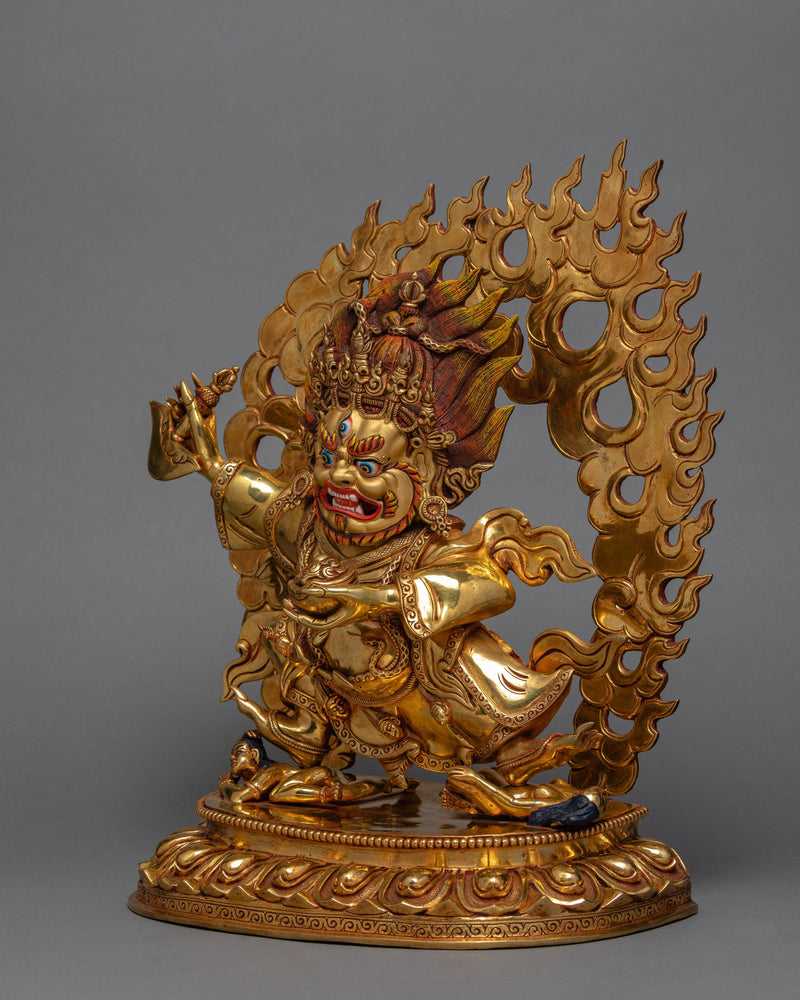 Mahakala Bernagchen, Hand Carved Gold Statue of Mahakala (Kagyu Tradition)