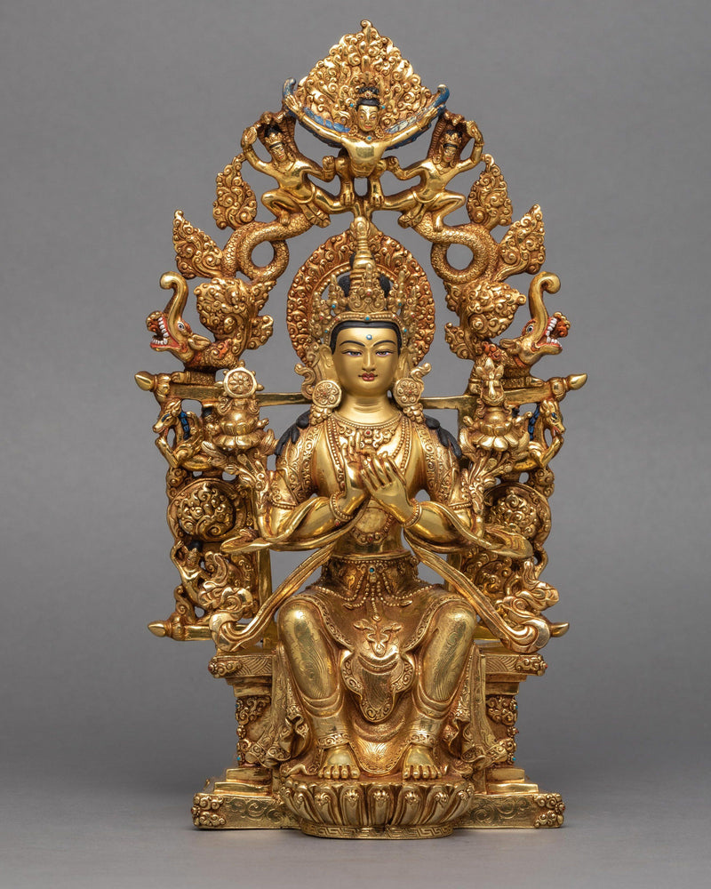 Maitreya Buddha | 24k Gold Hand Carved Buddha Statue | Himalayan Buddhist Art
