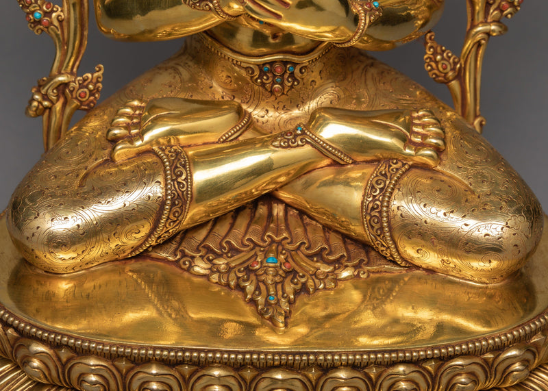 Manjushri Buddha Statue | 24K Gold Gilded Hand-carved Bodhisattva Statue