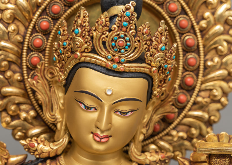 Manjushri Buddha Statue | 24K Gold Gilded Hand-carved Bodhisattva Statue