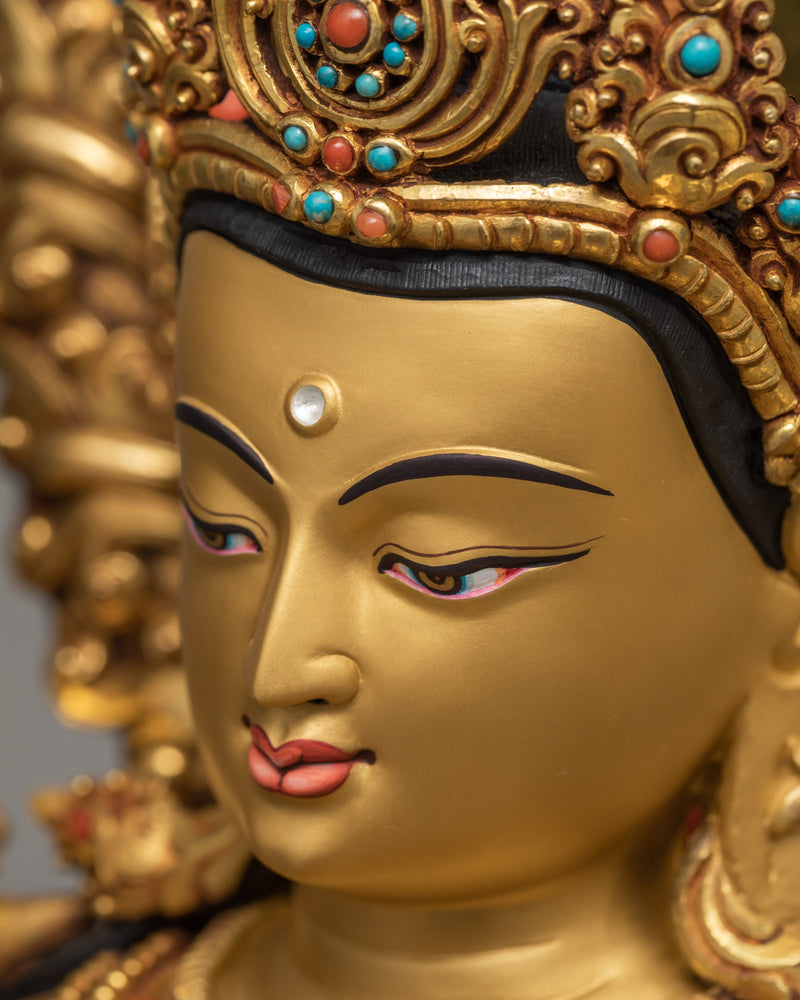Manjushri Buddha Statue | 24K Gold Gilded Hand-carved Bodhisattva Statue