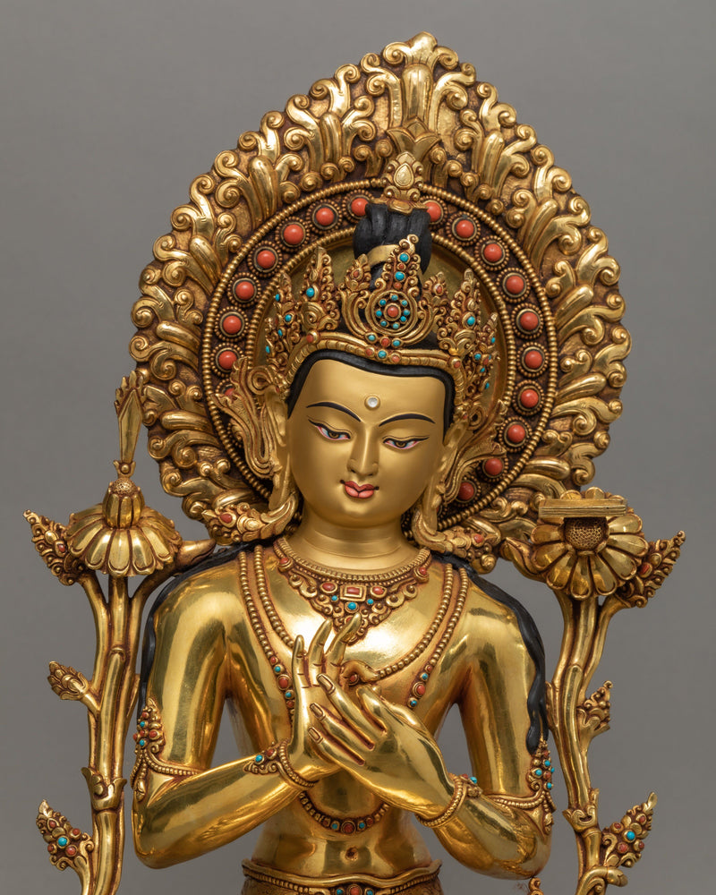 Manjushri Buddha Statue | 24K Gold Gilded Hand-carved Bodhisattva Statue