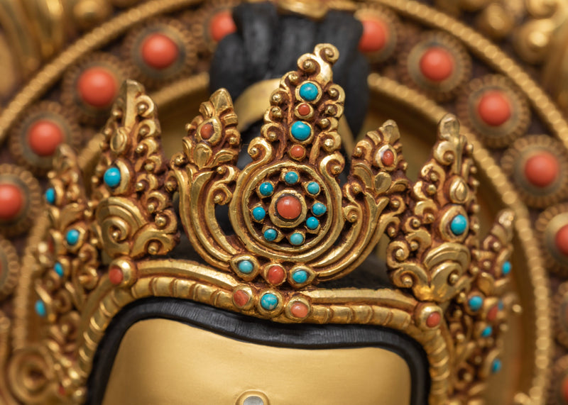 Manjushri Buddha Statue | 24K Gold Gilded Hand-carved Bodhisattva Statue