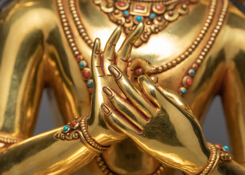 Manjushri Buddha Statue | 24K Gold Gilded Hand-carved Bodhisattva Statue