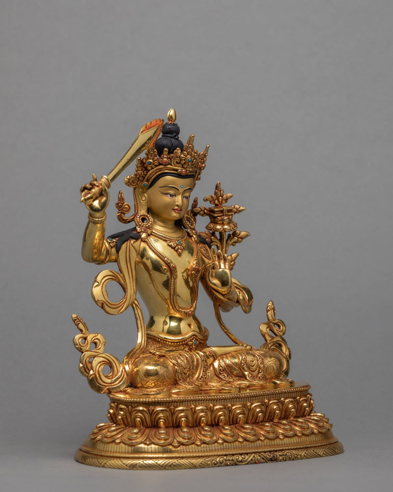 Manjushri 24K Gold Gilded Statue | Traditional Buddhist Art