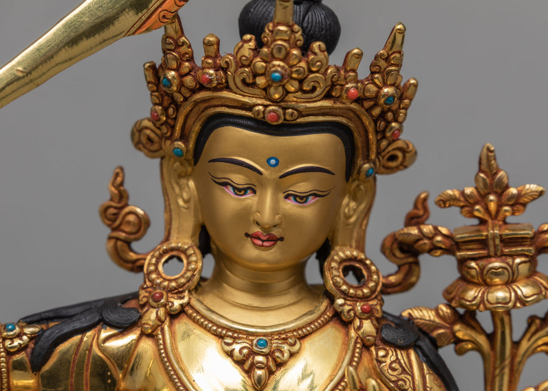 Manjushri 24K Gold Gilded Statue | Traditional Buddhist Art