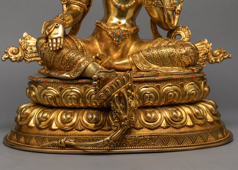 Mother Green Tara | Hand Carved Gold Gilded Statue