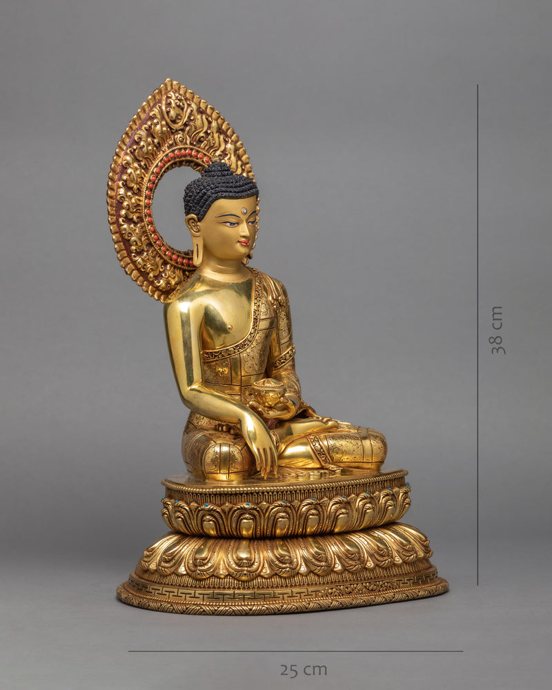 Shakyamuni Buddha with Disciples Shariputra & Maudgalyayana, Traditional Gold Buddha Statue