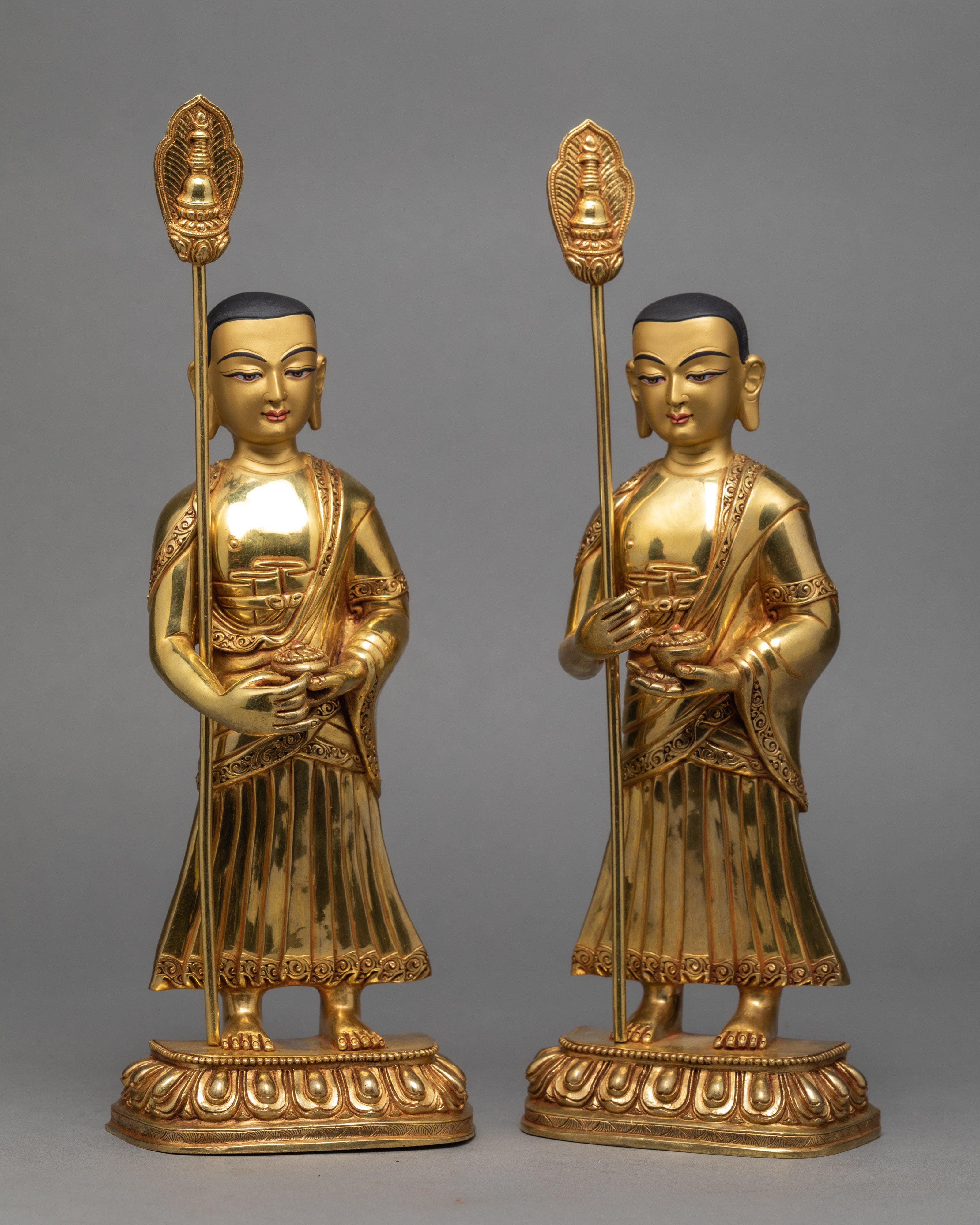 Shakyamuni Buddha with Disciples Shariputra & Maudgalyayana, Traditional Gold Buddha Statue