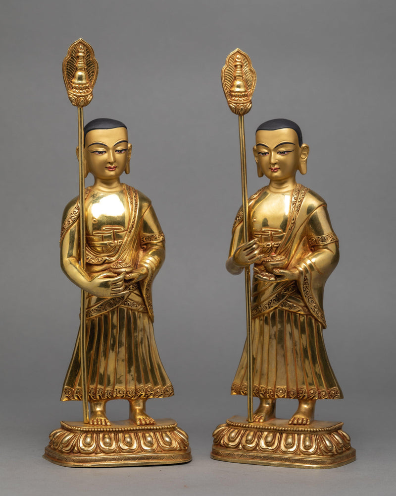 Shakyamuni Buddha with Disciples Shariputra & Maudgalyayana, Traditional Gold Buddha Statue