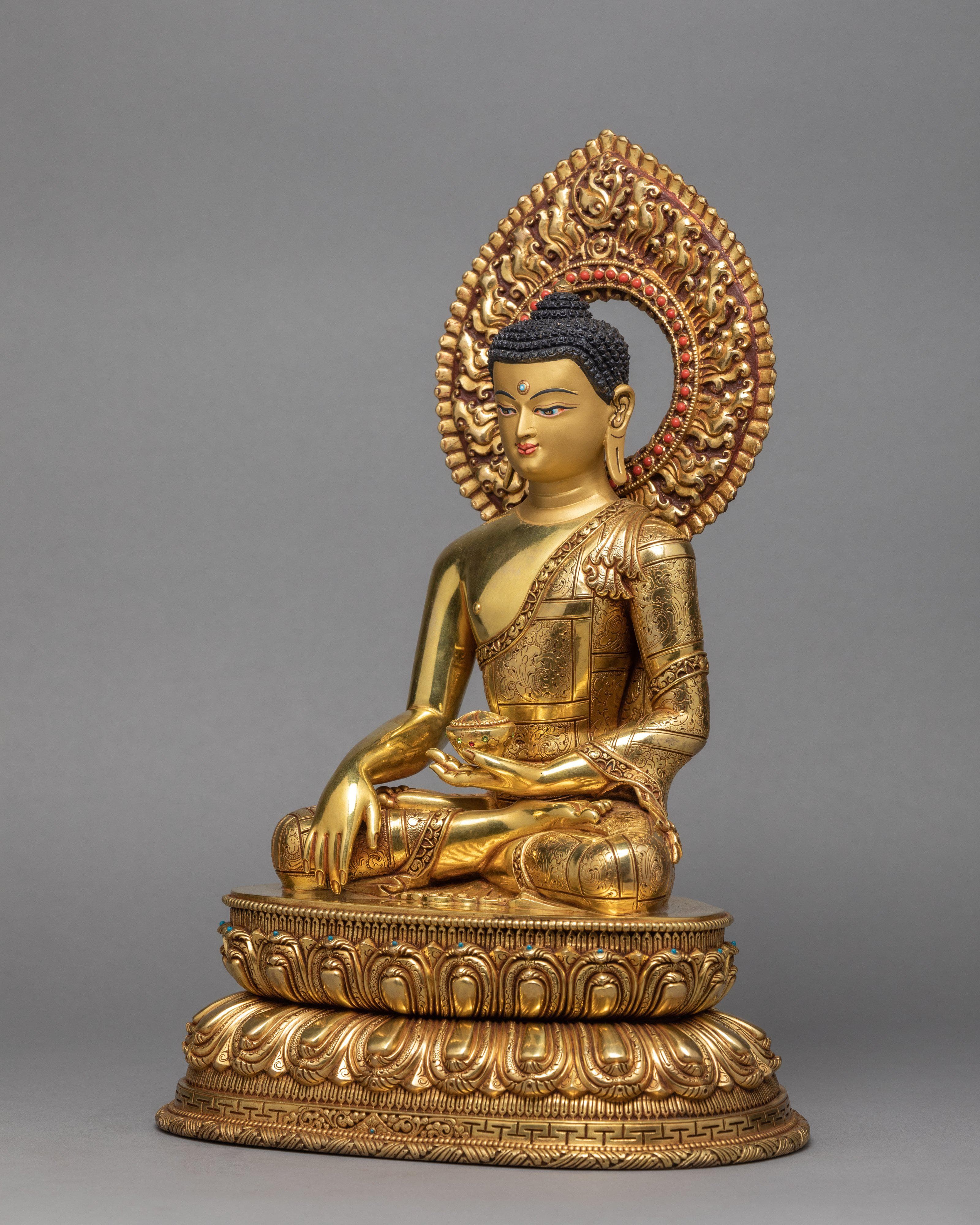 Shakyamuni Buddha with Disciples Shariputra & Maudgalyayana, Traditional Gold Buddha Statue
