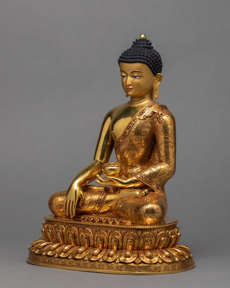 Stunning Shakyamuni Buddha Statue, Traditionally Gilded in 24K Gold, Buddha Art