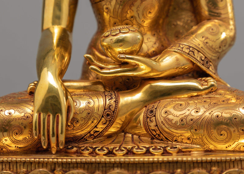 Stunning Shakyamuni Buddha Statue, Traditionally Gilded in 24K Gold, Buddha Art