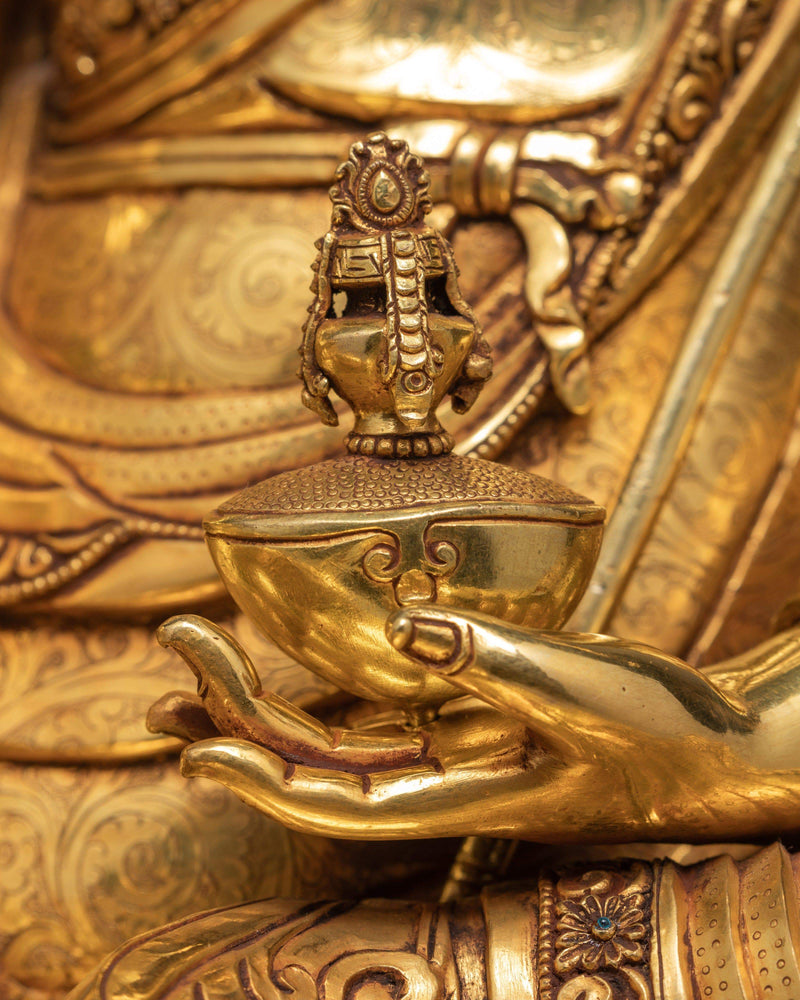 Tso Pema Guru Rinpoche Statue, 24K Gold Gilded Statue of Guru Padmasambhava