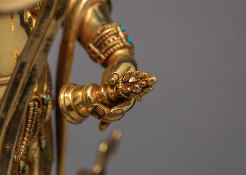 Vajrasattva Statue, Standing Dorje Sempa Traditional 24K Gold Gilded Statue
