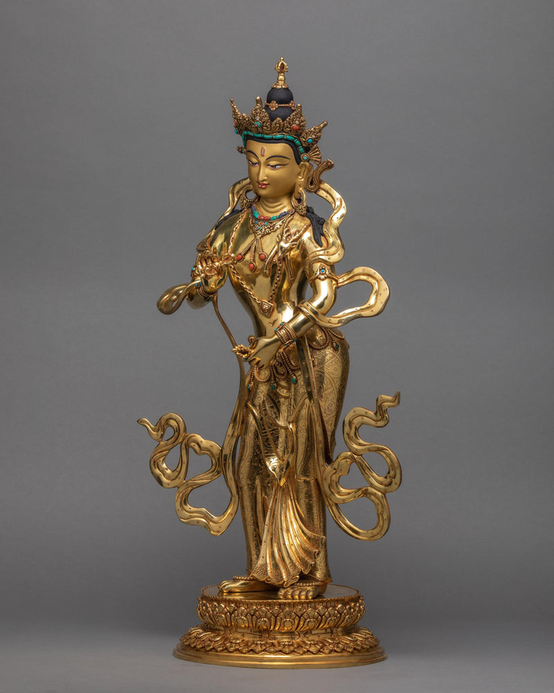 Vajrasattva Statue, Standing Dorje Sempa Traditional 24K Gold Gilded Statue
