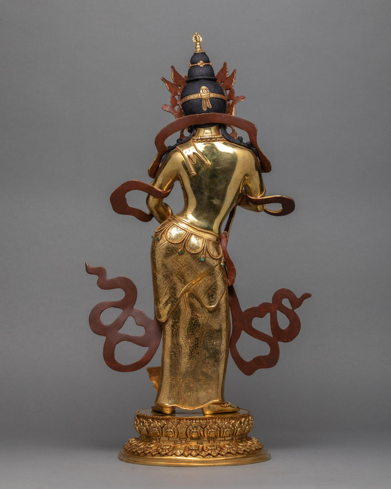 Vajrasattva Statue, Standing Dorje Sempa Traditional 24K Gold Gilded Statue