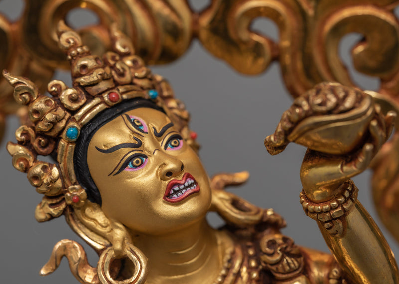 Vajrayogini Statue, Traditionally Hand Carved Dakini Statue Gilded in 24K Gold
