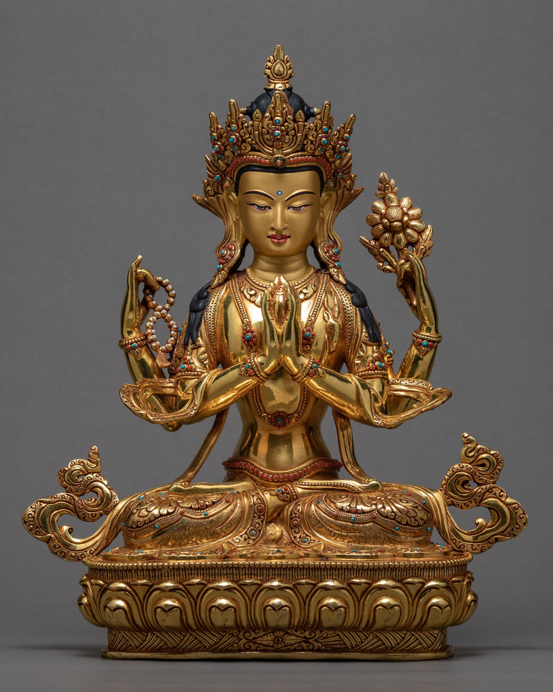 Deity Of Compassion, Four-Armed Chenrezig Statue