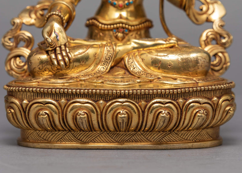 White Tara Statue | 24K Gold Plated Statue | Traditionally Hand Carved Tara
